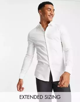 Белая строгая оксфордская рубашка узкого кроя с двойными манжетами ASOS