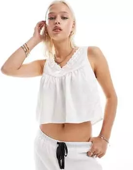 Белая струящаяся атласная майка Labelrail x Daisy Birchall с розовым бантом