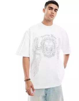 Белая супер-оверсайз-футболка с гранж-принтом на вырезе ASOS DESIGN