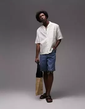 Белая свободная фактурная рубашка с короткими рукавами Topman