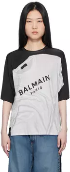 Белая свободная футболка с принтом «Оптическая иллюзия» Balmain