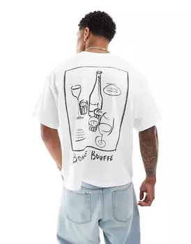 Белая свободная футболка свободного кроя с принтом спереди ASOS DESIGN