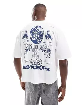 Белая свободная футболка свободного кроя с принтом на спине ASOS DESIGN