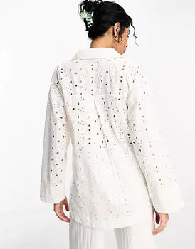 Белая свободная рубашка вышивки с глубоким краем ASOS DESIGN