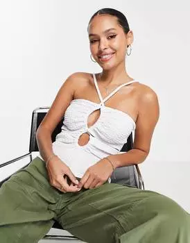 Белая текстурированная майка на лямках Topshop