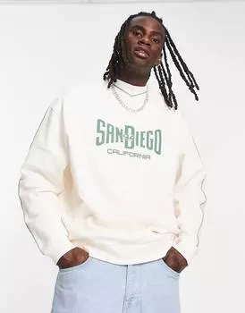 Белая толстовка оверсайз с v-образным вырезом ASOS DESIGN с принтом Сан-Диего и окантовкой ASOS DESIGN