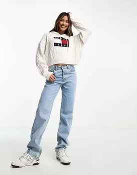 Белая толстовка с логотипом и флагом Tommy Jeans