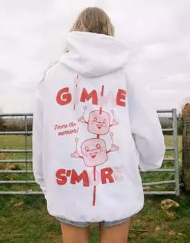 Белая толстовка унисекс с графическим рисунком Gimme s'more Batch1