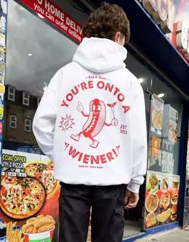 Белая толстовка унисекс с рисунком хот-дога Batch1