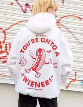 Белая толстовка унисекс с рисунком хот-дога Batch1