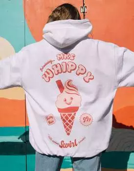 Белая толстовка унисекс в винтажном стиле с рисунком мороженого Mrs Whippy Batch1