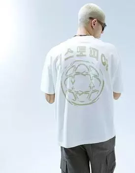 Белая тяжелая футболка оверсайз с принтом на спине ASOS