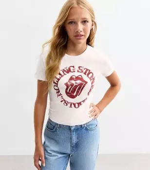 Белая трикотажная футболка для девочек Rolling Stones New Look, белый
