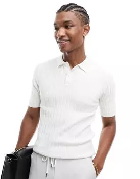 Белая трикотажная футболка-поло в рубчик ASOS DESIGN