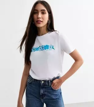 Белая трикотажная футболка с цветочным принтом New Look, белый