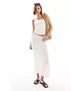 Белая трикотажная юбка миди в рубчик ASOS DESIGN
