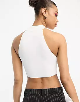 Белая трикотажная укороченная майка с бретельками ASOS DESIGN