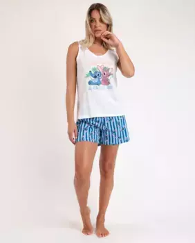 Белая трикотажная женская короткая пижама Disney, белый