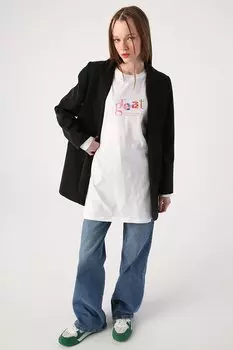 Белая туника-футболка с круглым вырезом и принтом из 100% хлопка ALL DAY