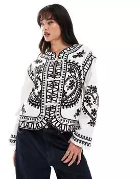Белая твиловая куртка с вышивкой ASOS DESIGN