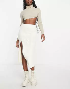 Белая юбка миди комбинированной вязки с косами Weekday Jill