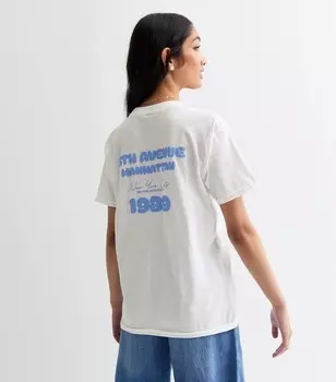 Белая удлиненная футболка с логотипом Manhattan для девочек New Look, белый