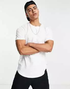 Белая удлиненная футболка с закругленным краем Jack & Jones Essentials