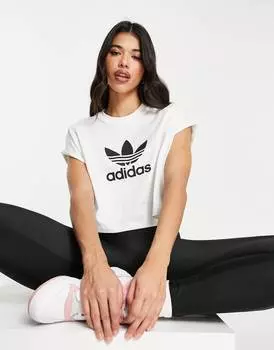Белая укороченная футболка adidas Originals adicolor