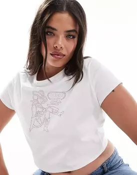 Белая укороченная футболка ASOS DESIGN Curve с украшенным драгоценными камнями принтом Rodeo Baby