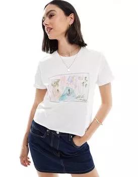 Белая укороченная футболка ASOS с графическим принтом «Венеция»