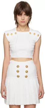 Белая укороченная футболка Balmain