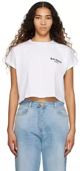 Белая укороченная футболка Balmain