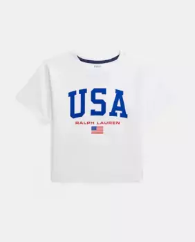 Белая укороченная футболка из хлопка для девочки Polo Ralph Lauren, белый