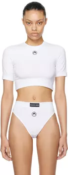 Белая укороченная футболка Moon Marine Serre