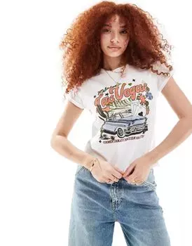 Белая укороченная футболка с графическим принтом Лас-Вегаса ASOS