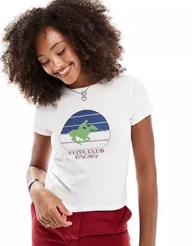 Белая укороченная футболка с изображением конного клуба ASOS DESIGN