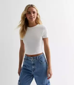 Белая укороченная футболка с короткими рукавами Petite Off White New Look, белый