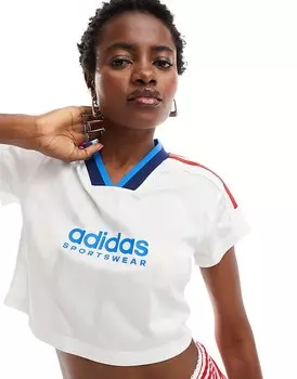 Белая укороченная футболка с красными полосками adidas Soccer Tiro
