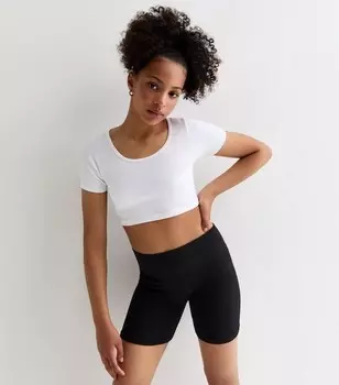 Белая укороченная футболка с круглым вырезом для девочек New Look, белый