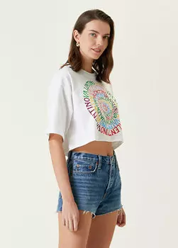 Белая укороченная футболка с логотипом Valentino