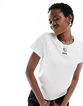 Белая укороченная футболка с логотипом в центре Vans