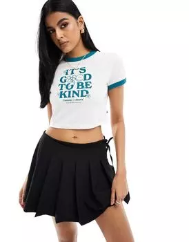 Белая укороченная футболка с окантовкой и текстовым принтом Tommy Hilfiger