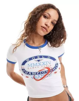 Белая укороченная футболка с принтом Daisy Street Paris 2024