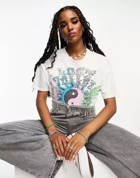 Белая укороченная футболка свободного кроя ASOS с праздничной графикой и стразами