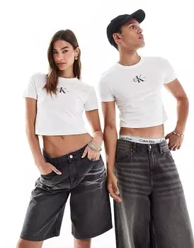 Белая укороченная футболка унисекс Calvin Klein Jeans Pride