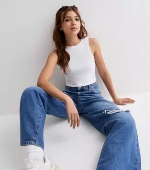 Белая укороченная майка в рубчик для девочек New Look, белый