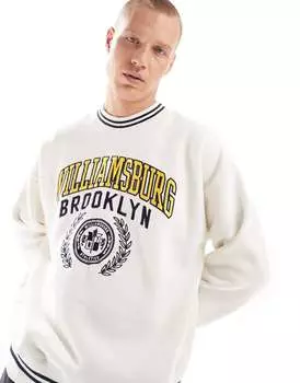 Белая университетская толстовка оверсайз с вышивкой Abercrombie & Fitch Williamsburg