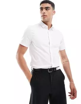 Белая узкая атласная рубашка с короткими рукавами ASOS DESIGN