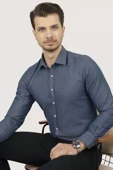 Белая узкая рубашка джинсового цвета с узором «добби» в подарочной упаковке Etikmen, темно-синий