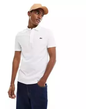 Белая узкая рубашка-поло из пике Lacoste